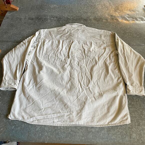 Vintage Lee Bernese Mountain Dog Painted Denim Button Up Shirt Mens XXL Tan 90s - Picture 6 of 9